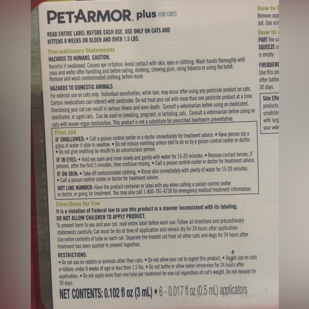 Flea & Tick Treatment Cats — Pet Armor Plus. Over 1.5 lbs.  8 weeks + NEW - Picture 8 of 9